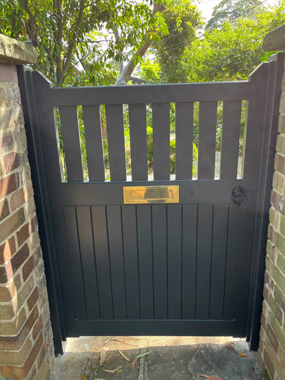 Buckingham Classic timber pedestrian gate with brass mail slot detail